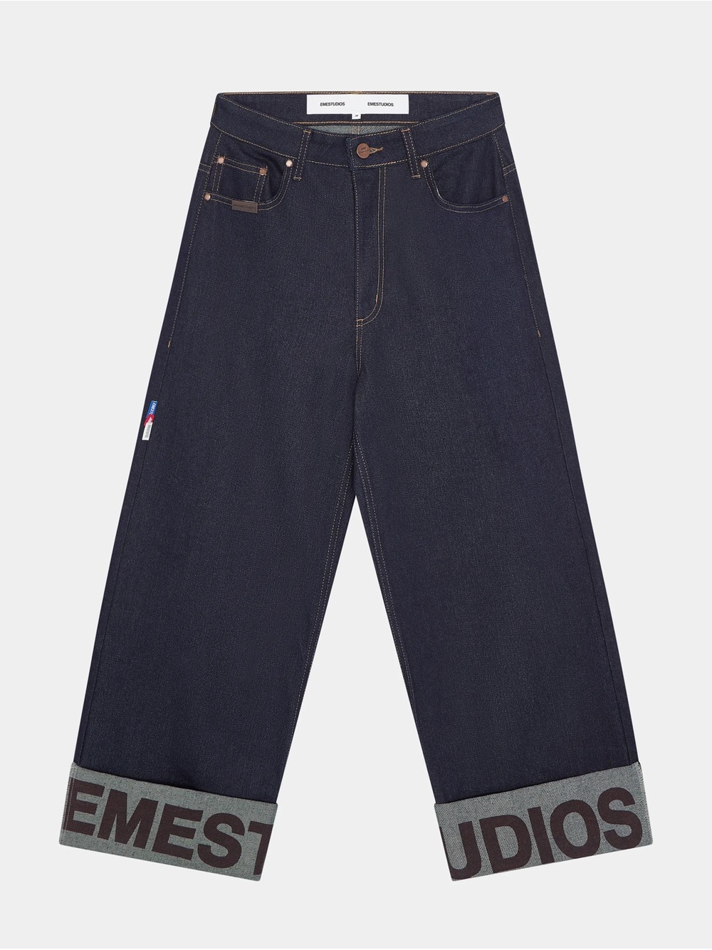 Eme Studios Riot Turned Raw Dark Indigo Wide-Leg Cuffed Jeans